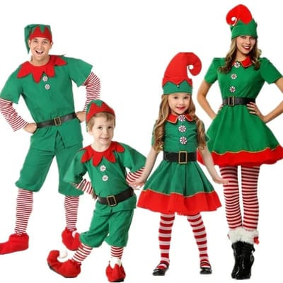 Meisje Jongen Kerstelf Kostuums Kerstman Pak Festival Volwassen Familie Halloween Cosplay Sets Groene Elfen Kleding 90 blue