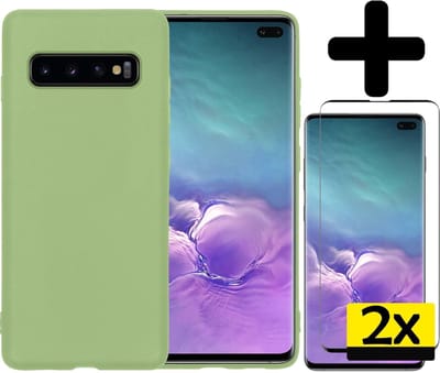 Hoesje - Met 2x Screenprotector - Geschikt voor Samsung Galaxy S10 - Sterk & Shockproof - Back Cover - Siliconen Case - Telefoon Hoes - Telefoonhoesjes - Groen
