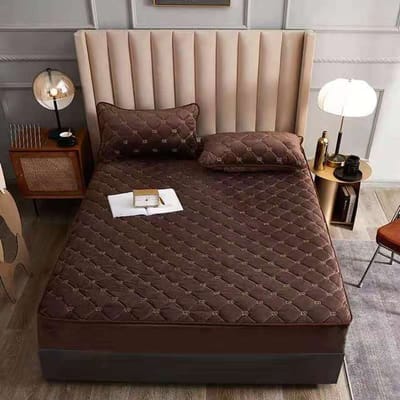 Verdikte Gewatteerde Fluwelen Matrashoes Geborduurd Effen Kort Pluche Bedmat Cover Zonder Kussensloop 90x200x30cm