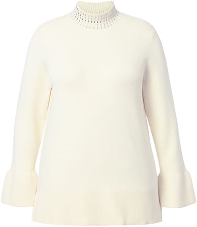 Ulla Popken - Dames - Trui volantmouwen opstaande kraag lange mouwen - Vanille - Maat 42+