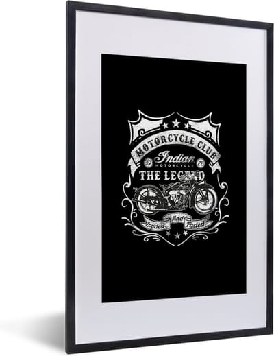 Fotolijst incl. Poster - Retro illustratie voor een motorcycle club op een zwarte achtergrond - 40x60 cm - Posterlijst