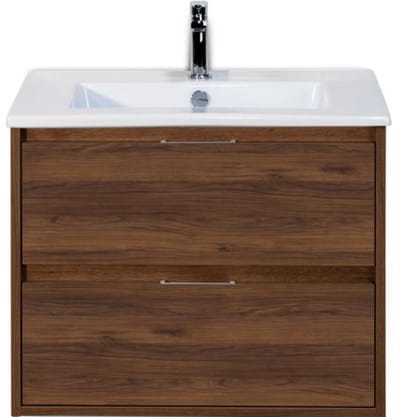 Porto Badmeubelset 70 cm - Walnoot - Keramische Wastafel Wit Slim