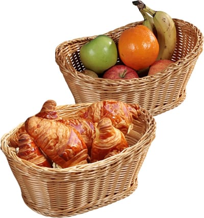 Kesper Brood/fruit mandje - 2x - lichtbruin - ovaal - L28 x B21 x H13 cm - broodmandjes