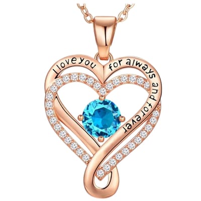 Lumici® Exclusive | Hart In Hart Ketting V3 - Zilveren Hartjes Ketting - S925 Sterling Zilver - Roze CZ Kubieke Zirconia - Valentijn Cadeau - Cadeau Voor Haar - Moederdag Cadeau - Dames Ketting - Liefde - Tijdloos Design - Rosegoud met blauwe steen