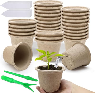 Biologisch afbreekbare kweekpotten van gerecycled papier - Set van 30 met plantlabels en handige hulpmiddelen voor het verpotten van groenten en kruiden