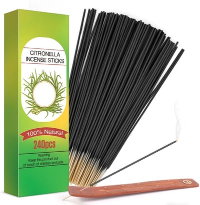 Dailygoods- Wierookstokjes Citronella - 240 Stuks - 200 Uur Brandduur - Inclusief Houder - Buitengebruik - Bescherming Tegen Insecten - Geurstokjes