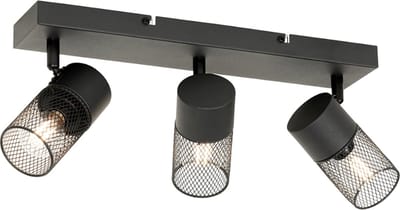 QAZQA jim - Industriele Plafondspot | Spotje | Opbouwspot - 3 lichts - L 47 cm - Zwart - Industrieel - Woonkamer | Slaapkamer