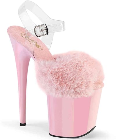 Pleaser - FLAMINGO-808FUR Sandaal met enkelband, Paaldans schoenen - US 5 - 35 Shoes - Roze