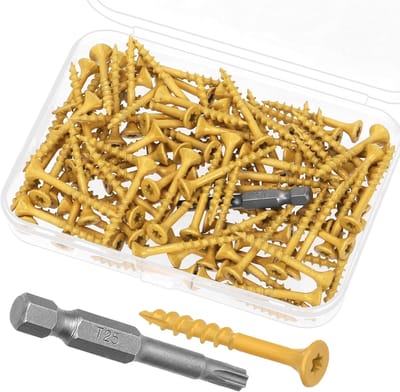 Houtschroeven, torx-assortiment, geel, terrasschroeven met T25 sterbit, verzonken kopschroeven, torx-steraandrijving, houten bouwschroeven voor terrasbouw en houtprojecten