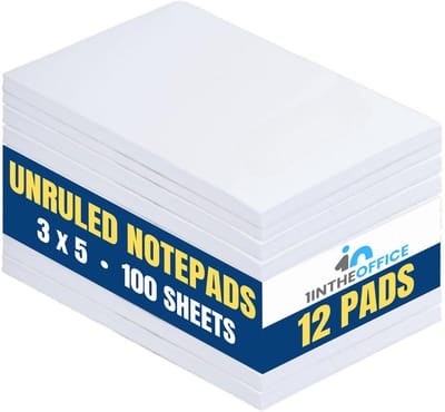 Notitieblokken Wit, 3x5 Inch, Ongelinieerd, 12 Stuks – Ideaal voor Snelle Notities en Schetsen