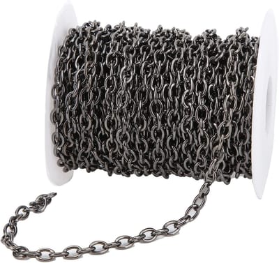 Ketting van ijzeren curb chain 10 meter met spoel, 10 x 6,5 x 1,8 mm, voor heren DIY armband en ketting maken, zwart en duurzaam ontwerp