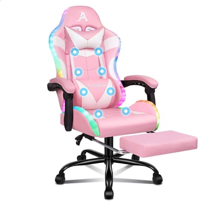 ALFORDSON - Gaming stoel massagestoel met LED - Ergonomische bureaustoel met 150° kanteling - Uitschuifbare voetensteun - PU leder - Hoogteverstelbaar - Draagkracht tot 180 kg