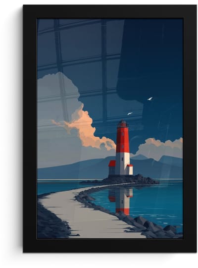 Poster in lijst - Fotolijst 20x30 cm - Posters - Vuurtoren - Zee - Wolken - Posterlijst zwart - Decoratie - Wanddecoratie woonkamer - Muurdecoratie slaapkamer