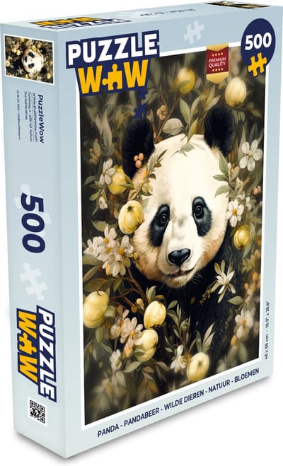 Puzzel Panda - Pandabeer - Wilde dieren - Natuur - Bloemen - Legpuzzel - Puzzel 500 stukjes