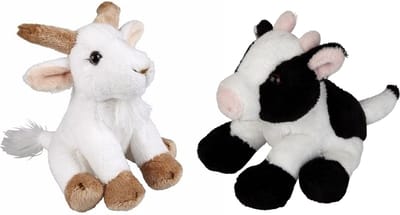Ravensden - Boerderij dieren pluche knuffels - 2x stuks - Geit en Koe - 15 cm