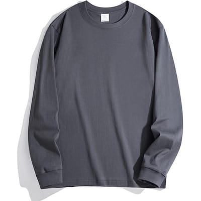 250G Zwaar Katoen T-shirt Lange Mouw Losse Effen Kleur Top Wit T-shirt Onderhemd Met Dikke Koppelstijl L donkergrijze kleur
