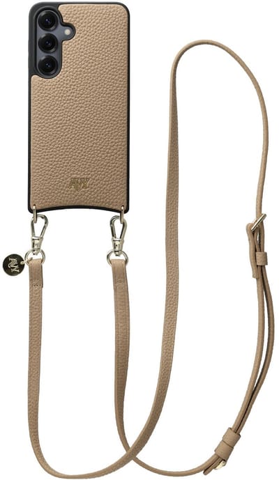 AVY Leren Hoesje Geschikt voor Samsung Galaxy S25 / S24 | Compatibel met MagSafe | Leather Case met Telefoonkoord | Crossbody | Beige | Long Leather