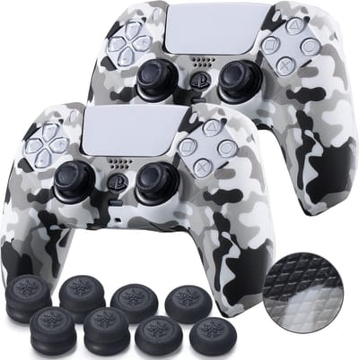 Controller Beschermhoes Set voor PS5 met Textuur Afdrukken Wit en 8 Duimgrepen