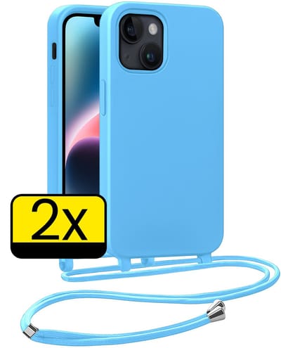 Hoesje Geschikt voor iPhone 13 Mini Hoesje Met Koord Siliconen Case - Hoes Geschikt voor iPhone 13 Mini Backcover Met Afneembaar Koord - Lichtblauw - 2 Stuks