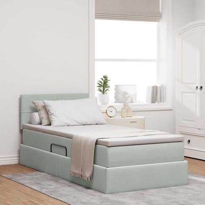 vidaXL - LED - opbergbed - met - matras - Lichtgrijs - 90 - x - 190 - cm - Fluweel