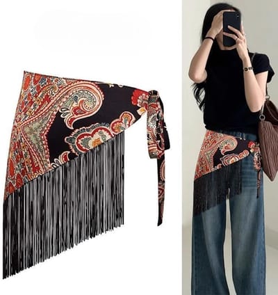 Tailleband - Driehoekige bandana-riem - Kwastjes taillebandana - Bloemenprint - Taille jazz bandana - Dames - Mode - Danskostuumaccessoires - Etnische stijl decoratie - Rode toon