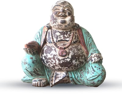Vintage Mint Handgesneden Boeddhabeeld - 40cm - Happy Buddha