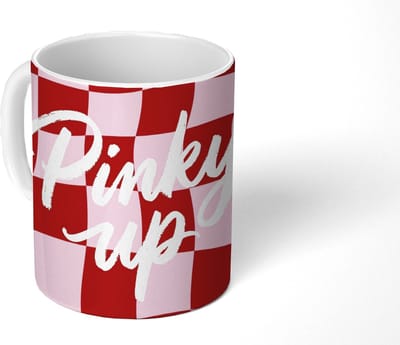 Mok - Koffiemok - Pinky up - Geblokt - Bordeauxrood - Mokken - 350 ML - Beker - Koffiemokken - Theemok - Mok met Tekst