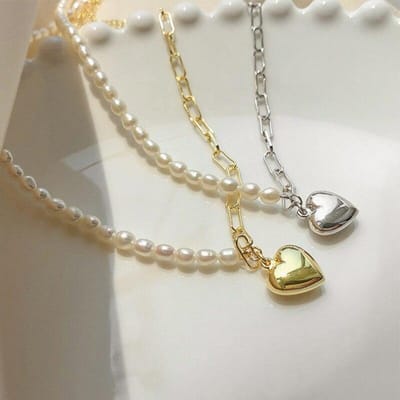 925 Sterling Zilveren Hoogglans Liefde Parel Asymmetrische Ketting voor Dames Feest Choker Ketting Sieraden Cadeau S-N693 beige