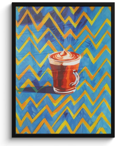 Poster in lijst - Fotolijst 50x70 cm - Posters - Mok - Koffie - Zigzag - Slagroom - Posterlijst zwart - Decoratie - Wanddecoratie woonkamer - Muurdecoratie slaapkamer