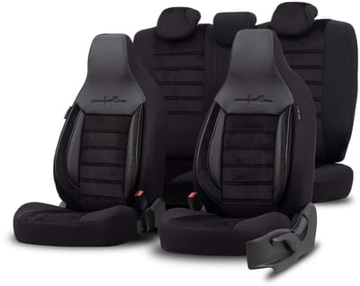 Stoelhoezen Comfortline City - luxe kunstleer met suede (complete set, past in auto's met vaste of geintegreerde hoofdsteun) -