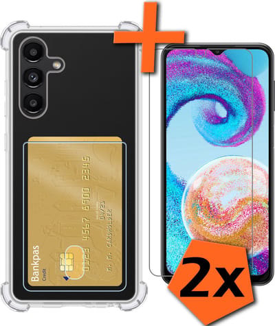 Hoes - Geschikt voor Samsung Galaxy A04s - Met 2x Screenprotector - Pashouder - Kaarthouder - Telefoon Hoesje Shockproof - Siliconen Case - Back Cover - Shock Proof - Pasjes Houder - Transparant