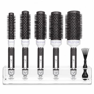 Guardian Beauty Föhnborstel - 5 Delige - Rond - Keramisch & Ionisch - Grijs - Met Haarborstelreiniger en Standaard