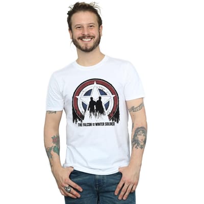 Marvel Heren The Falcon en The Winter Soldier Ster Silhouetten T-Shirt (Wit)