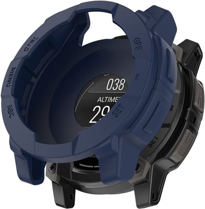 Stravo TPU Beschermhoesje geschikt voor Garmin Instinct 3 (45mm) – Rugged Bescherm Case – Flexibele TPU Bumper – Donkerblauw