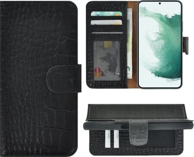 Hoesje Leer Geschikt voor Samsung Galaxy A36 - Bookcase Hoesje - Samsung A36 Wallet Book Case Echt Leer Croco Zwart Cover