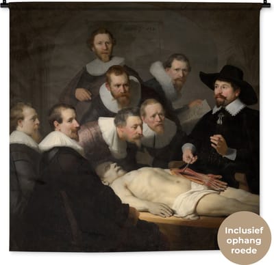 Wandkleed - Wanddoek - De anatomische les van Dr. Nicolaes Tulp - Schilderij van Rembrandt van Rijn - 120x120 cm - Wandtapijt