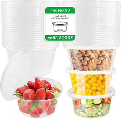 Ronde plastic voedselcontainers met deksel - 30 stuks, 16oz/450ml, herbruikbare en lekvrije potjes voor sauzen, maaltijdvoorbereiding en salades