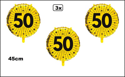 3x Luxe Folieballon 50 jaar goud (45 cm) - NIET geleverd met helium -Thema feest land festival party fun folie ballon