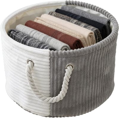 Ronde Wasmand van Katoen met Handvat, 33 cm Diameter, 20,5 cm Hoogte, Ruime Opbergbak voor Kleding, Duurzaam en Antikreukmateriaal