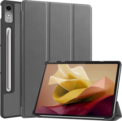 Hoes - Geschikt voor Lenovo Tab P12 - Dun & Stevig - Trifold Bookcase - Hard Cover Case - Met Uitsparing Geschikt voor Lenovo Pen - Hardcover Book - Tablet Hoesje - Grijs