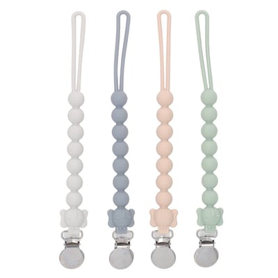 QTTVBTNA - 4 stuks Baby Speenkoord - siliconen kralen speenclip - antiverlies clip - BPA-vrije - baby jongens & meisjes - wit/grijs/groen/roze - 23.6cm