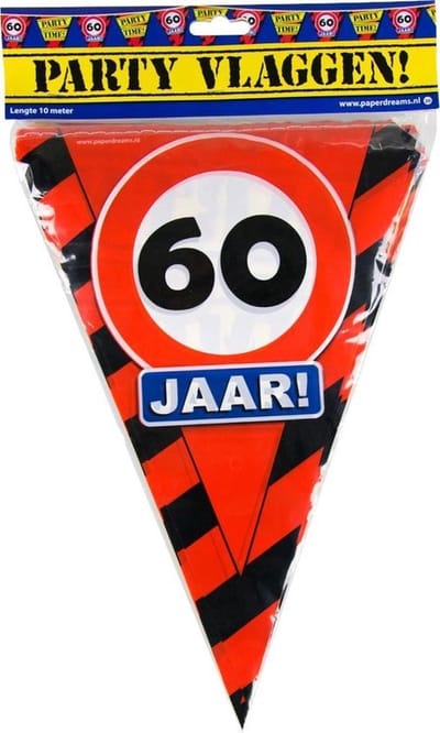 Paper Dreams Vlaggenlijn 60 Jaar - 10 meter rood/zwart voor feestjes