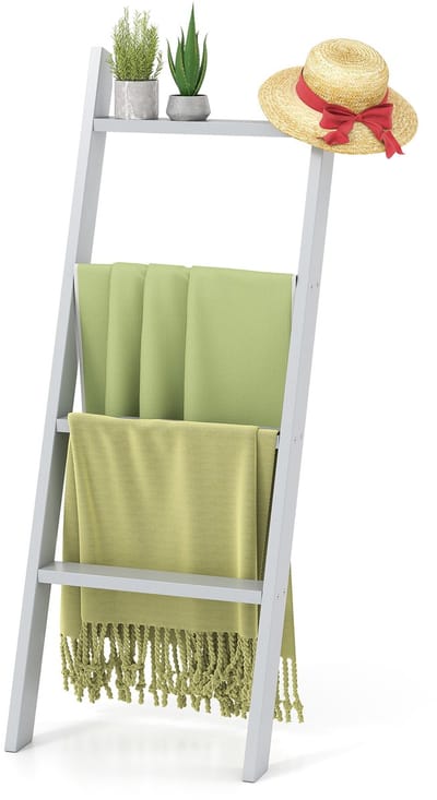 COSTWAY Handdoekenrek met plafondhouder, 4-traps handdoekstandaard, wandmontage, ladderrek, belastbaar tot 50 kg per trede, voor badkamer, slaapkamer, 128 cm, grijs