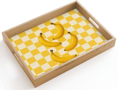 Dienblad hout 40x30 cm - Schootdienblad - Bananen - Geel - Geblokt - Borrelplank rechthoek - Plateau dienbladen