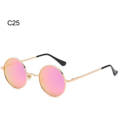 Gepolariseerde kleine ronde zonnebril Retro kleurrijke metalen punk tinten UV400 bescherming Brillen voor mannen en vrouwen C25 pink
