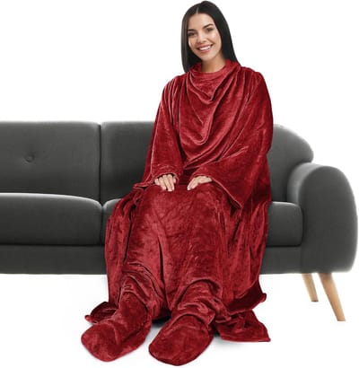 Luxe Draagbare TV Deken met Mouwen en Voeten voor Volwassenen - Extra Groot en Warm Fleece Plaid