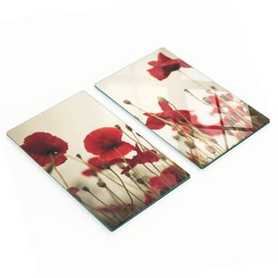 Geharde multifunctionele decoratieve glazen borden met klaprozenmotief, 2x30x52 cm