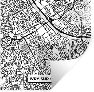 Muurstickers - Sticker Folie - Kaart - Stadskaart - Frankrijk - Plattegrond - Ivry-sur-Seine - Zwart wit - 100x100 cm - Plakfolie - Muurstickers Kinderkamer - Zelfklevend Behang XXL - Zelfklevend behangpapier - Stickerfolie