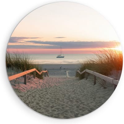 Saammp Muurcirkel Hout - Pad naar het strand - Nederland - Landschap - Natuur - Ø 90 - Wandcirkel - Wanddecoratie Cirkel - Muurdecoratie Woonkamer - Slaapkamer decoratie - Rond Schilderij