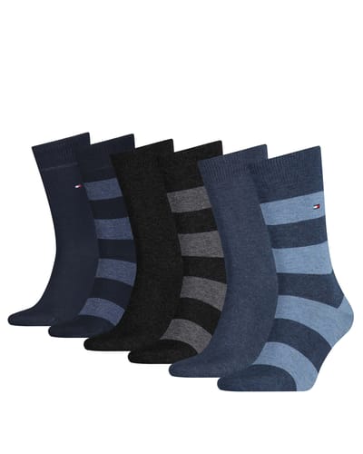 Tommy Hilfiger heren 6P sokken rugby stripe zwart & blauw